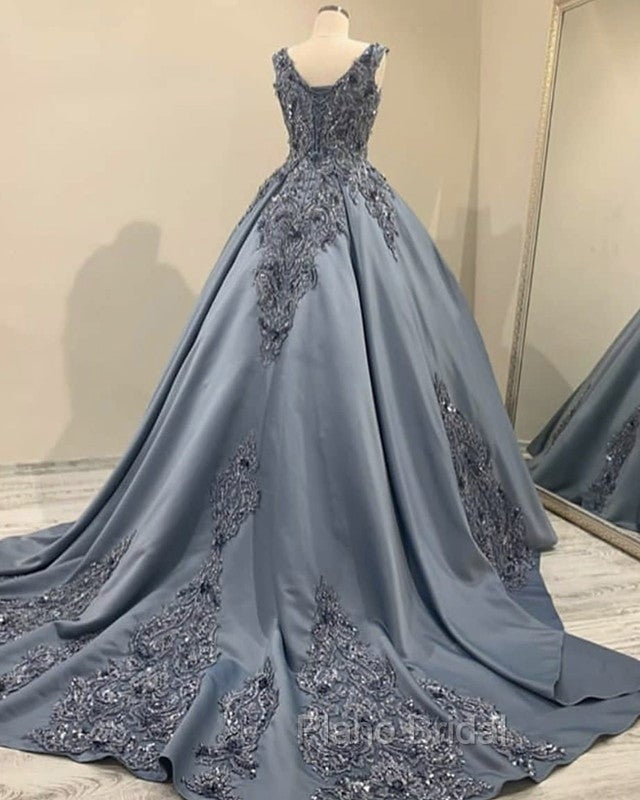 Satin Ball Gown V Neck Lace Embroidery Beaded Secondary image