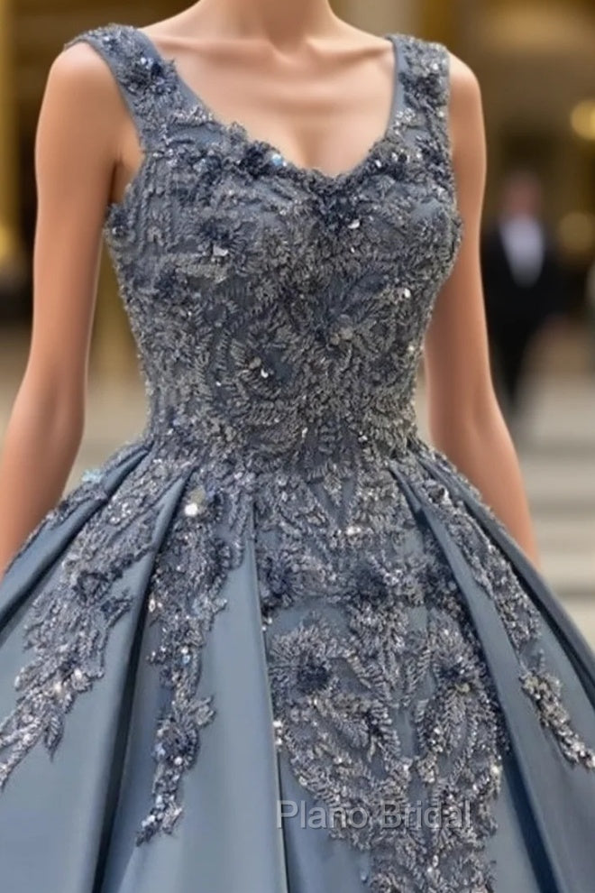 Satin Ball Gown V Neck Lace Embroidery Beaded Main image