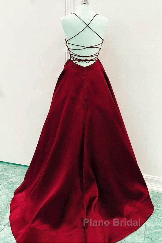 Satin Empire Formal Prom Dresses Lace Up Back