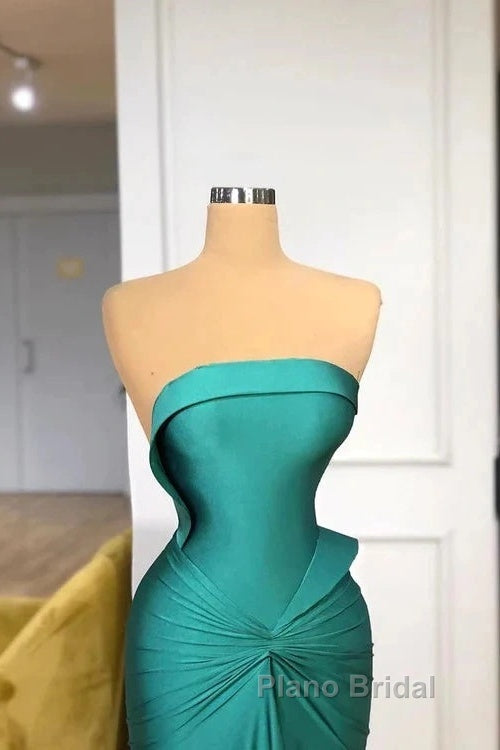 Satin Green Trumpet Mermaid Strapless Ruched Formal Prom Dresses Secondary image