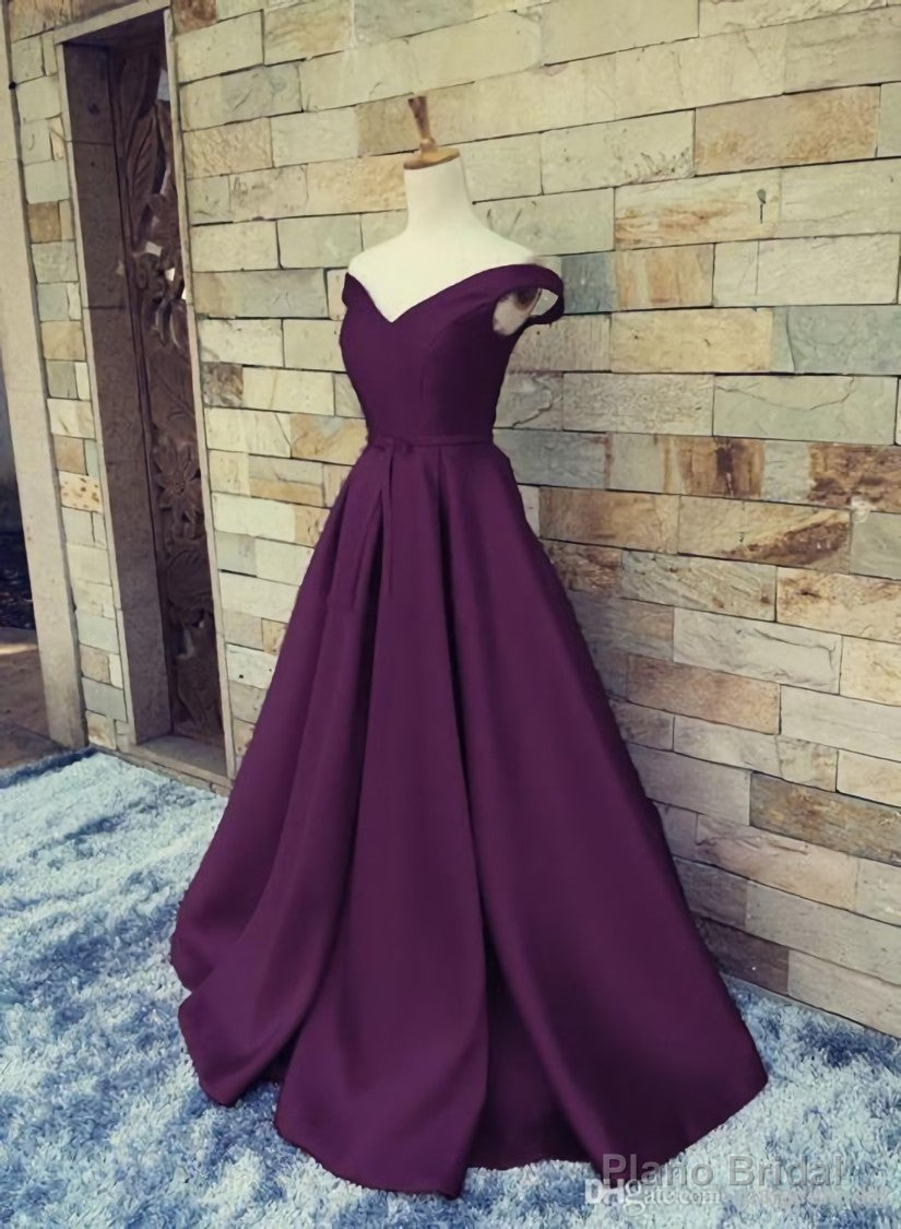 Satin Off the Shoulder Long Party Dress, Junior Prom Dress Main image