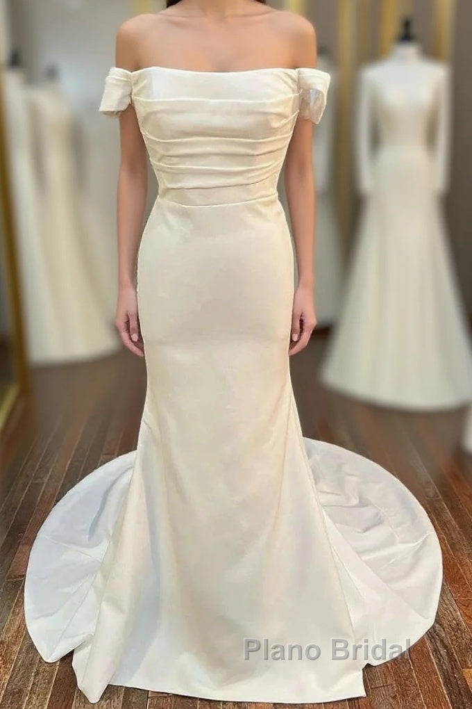 Satin Off-The-Shoulder Mermaid Long Wedding Dresses