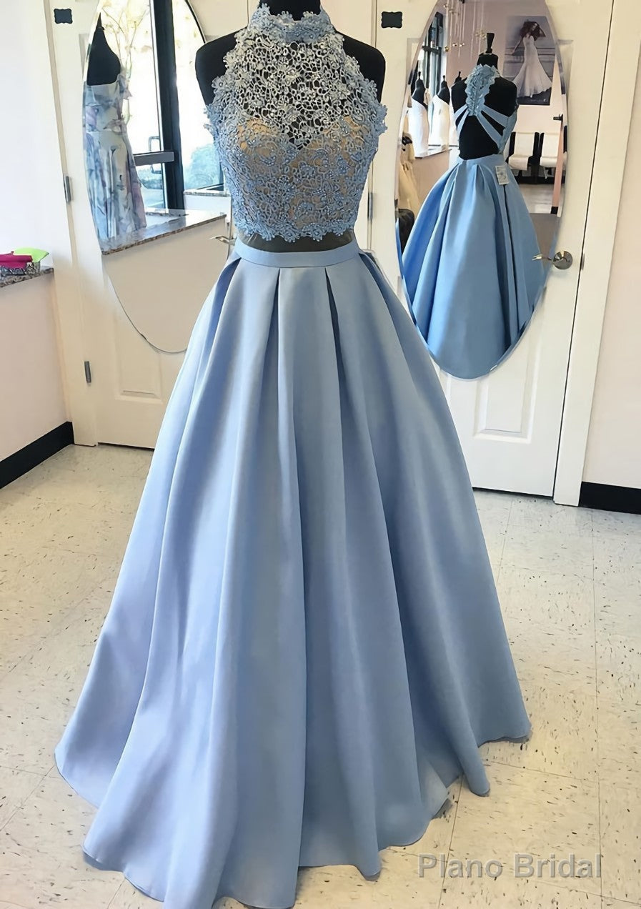 Satin Prom Dresses A-Line/Princess High-Neck Long/Floor-Length With Lace Main image