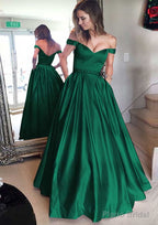 Satin Prom Dresses A-Line/Princess Off-The-Shoulder Long/Floor-Length With Beaded