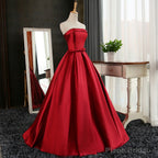 Satin Scoop Floor Length Ball Prom Dress , Dark Red Sweet 16 Gown