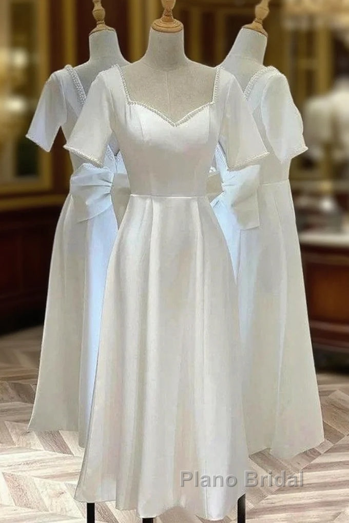 Satin Short Sleeve Short Wedding Dresses Main image