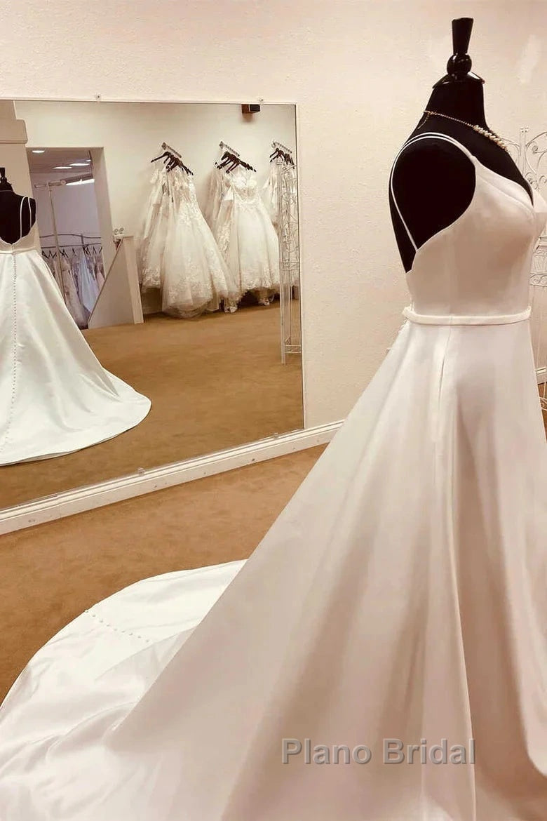 Satin Spaghetti Straps Backless Long Wedding Dresses