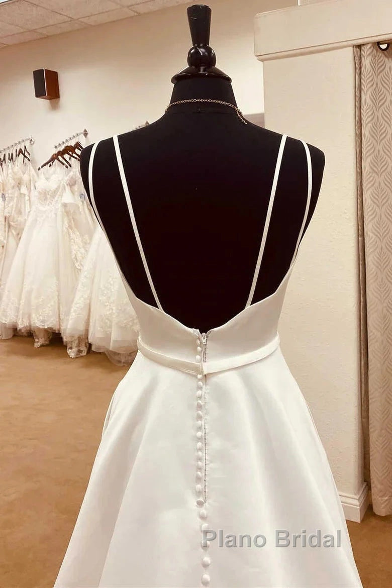 Satin Spaghetti Straps Backless Long Wedding Dresses