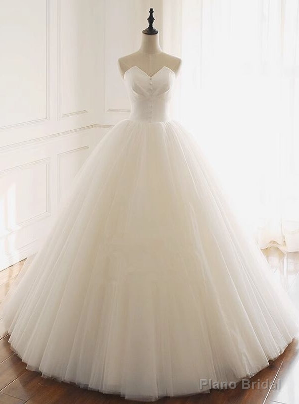 Satin Tulle Strapless Button Wedding Dress Main image