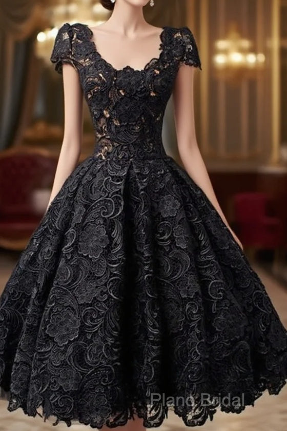 Scoop Knee-Length Cap Sleeves Ball Gown Lace Homecoming Dresses Main image