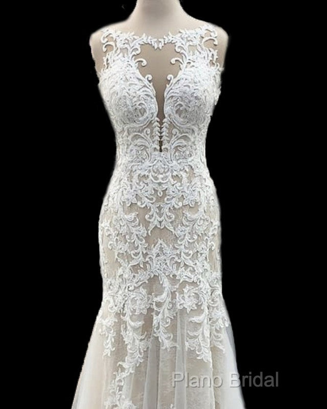 Scoop Neck Mermaid Wedding Dresses Lace Court Train