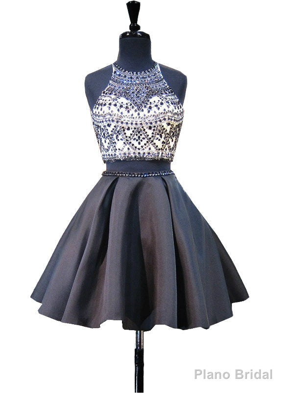 Scoop Neckline Beaded Backless Black Short Homecoming Dress Main image