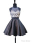 Scoop Neckline Beaded Backless Black Short Homecoming Dress