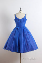 Scoop Neckline Royal Blue Party Dresses, A-Line Spaghetti Strap Short Formal Dresses