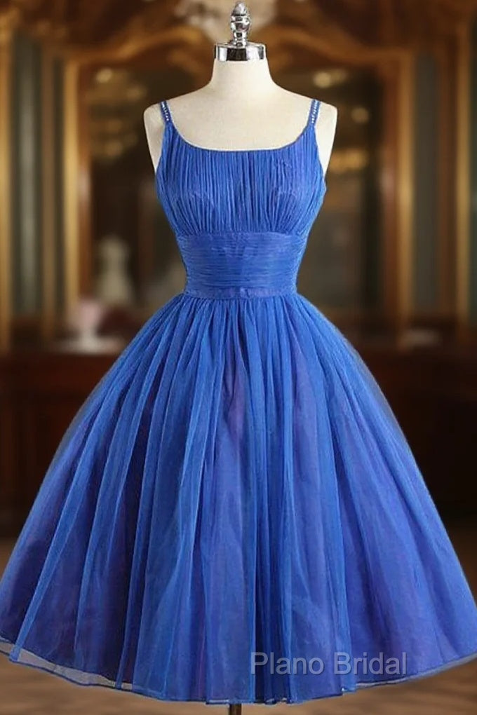 Scoop Neckline Royal Blue Party Dresses, A-Line Spaghetti Strap Short Formal Dresses Main image