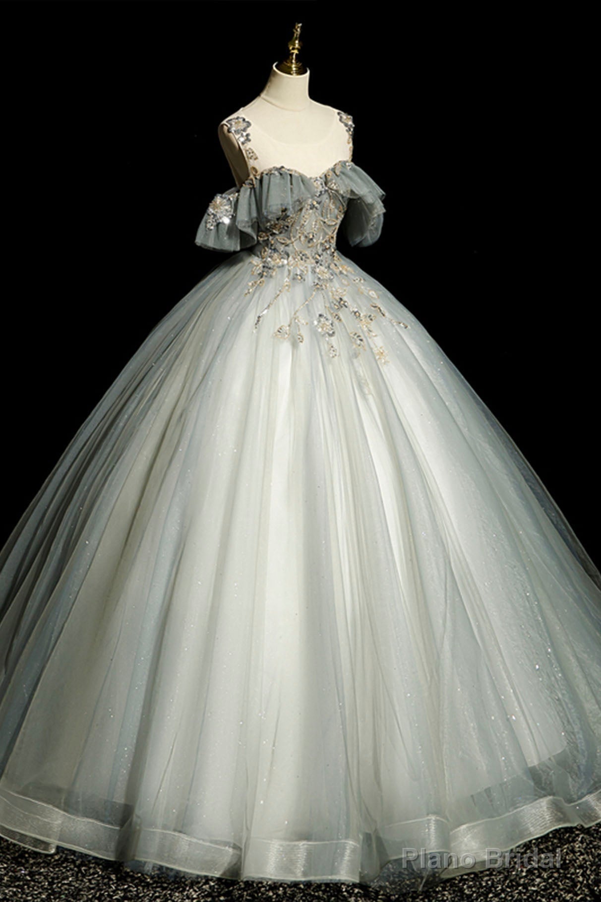 Scoop Neckline Tulle Long Formal Dress with Beaded, A-Line Evening Dress Secondary image