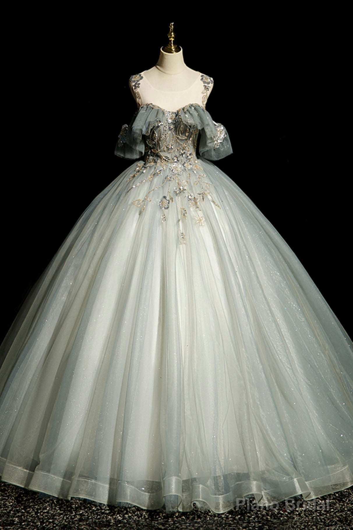 Scoop Neckline Tulle Long Formal Dress with Beaded, A-Line Evening Dress Main image