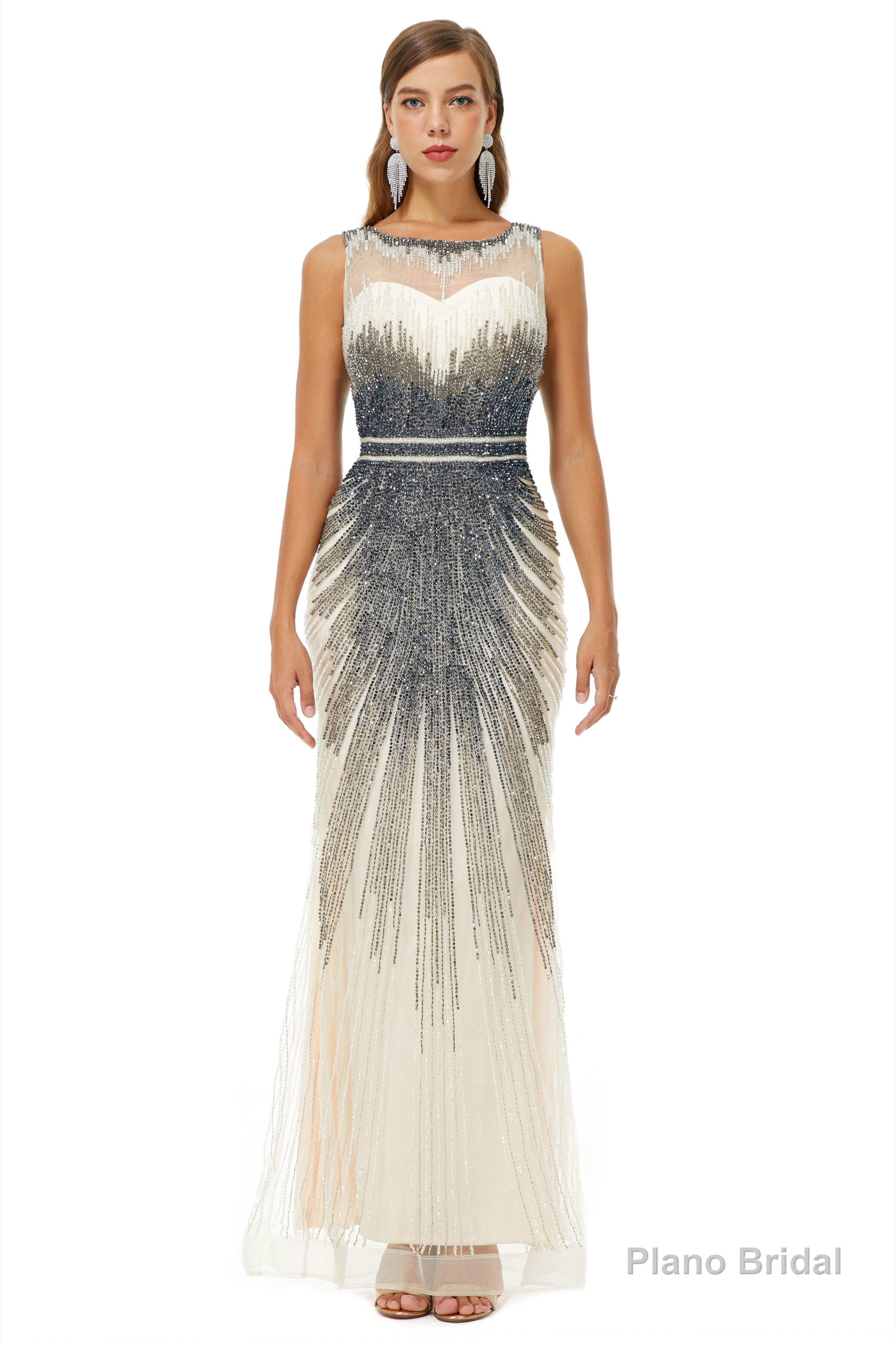 Sequin Bead Sleeveless High Neck Mermaid Prom Dresses Main image