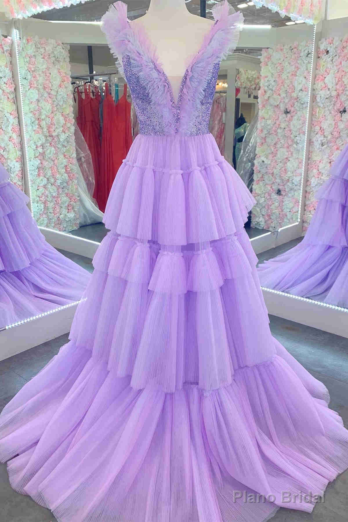 Sequin Top Lavender Tiered Tulle Long Formal Dress Main image