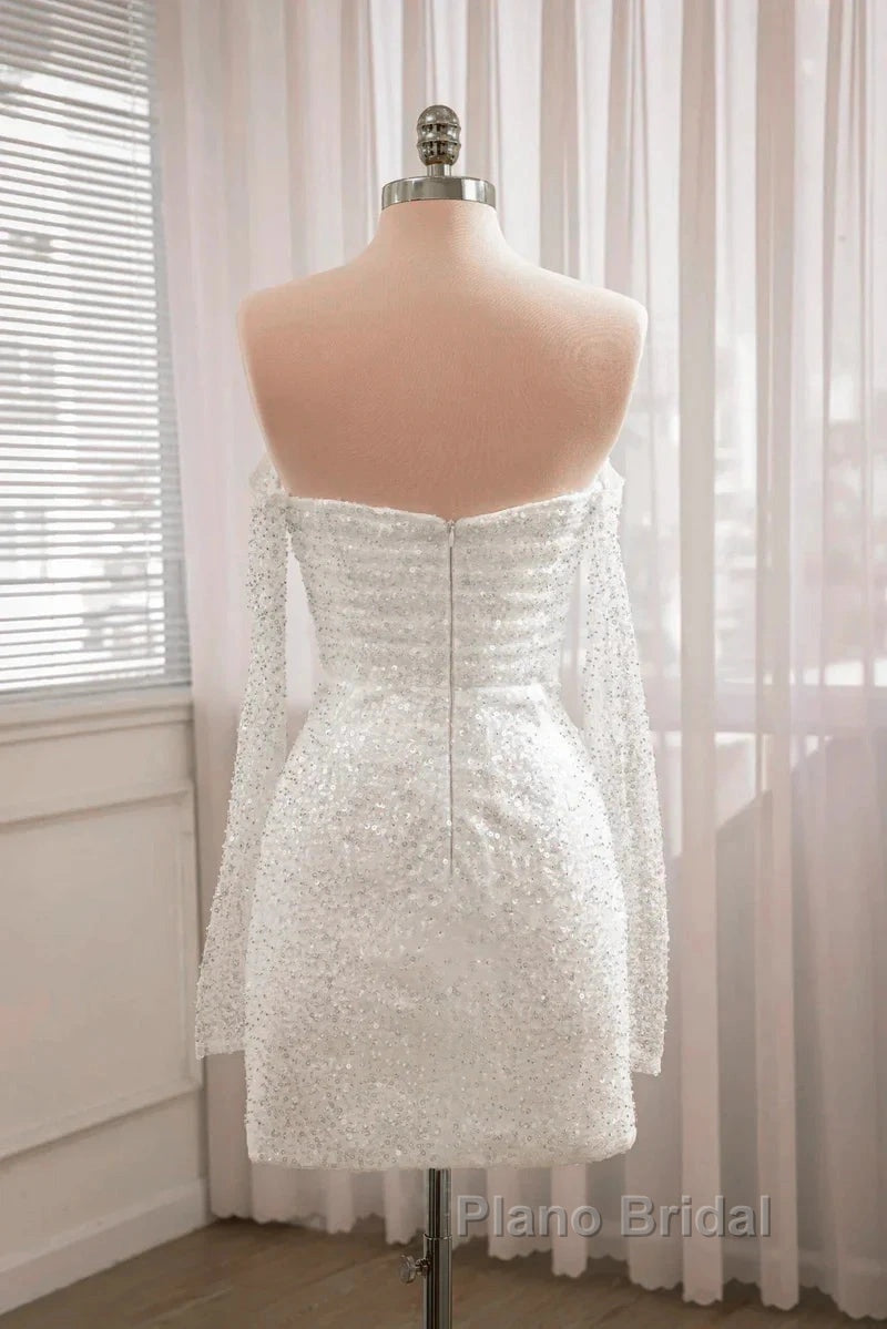 Sequined Backless Wedding Dresses With Long Detachable Sleeves Secondary image
