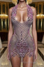 Sequined Mermaid Halter Jersey Beading Sleeveless Mini Rhinestone Party Dress With Feather