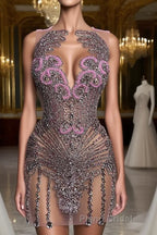 Sequined Mermaid Jewel Jersey Beading Sleeveless Mini Rhinestone Party Dress