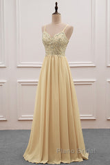 Sequined  Spaghetti Straps Chiffon Long Formal Prom Dresses