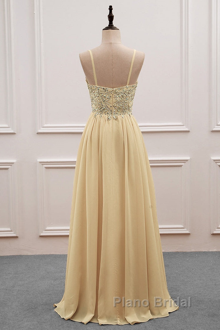 Sequined  Spaghetti Straps Chiffon Long Formal Prom Dresses