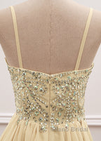 Sequined  Spaghetti Straps Chiffon Long Formal Prom Dresses