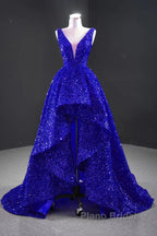 Sequins Asymmetrical Red Evening Dresses Sleeveless Deep-V Formal Prom Formal Dresses