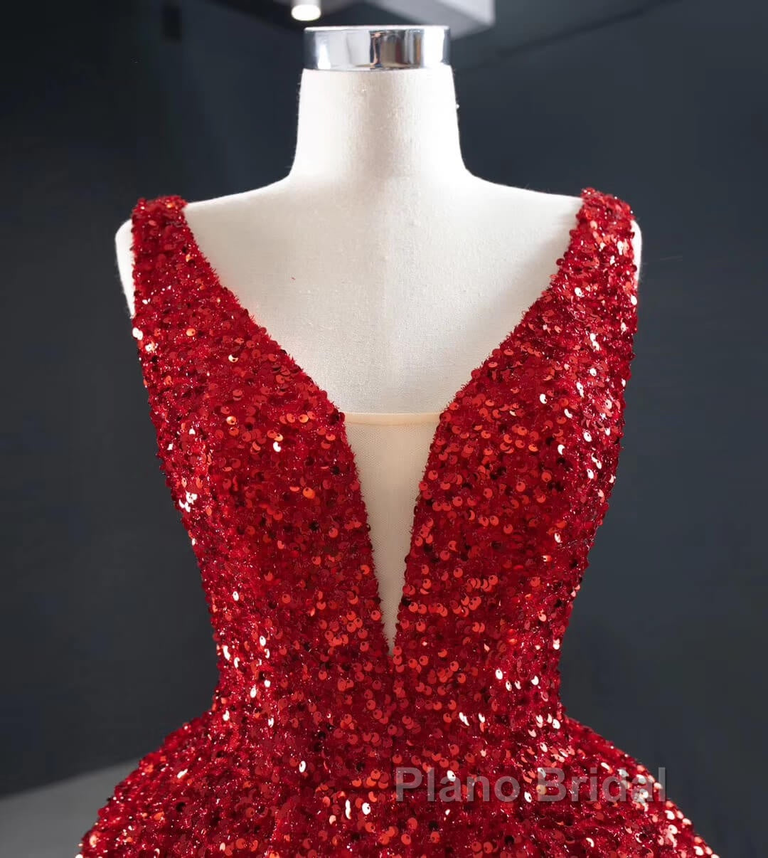 Sequins Asymmetrical Red Evening Dresses Sleeveless Deep-V Formal Prom Formal Dresses