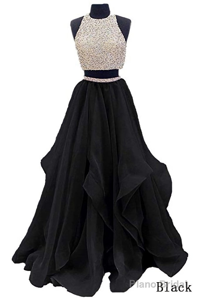Sequins Beaded Organza Layered Two Piece Ball Gowns Prom Dresses,Wedding Party Dresses