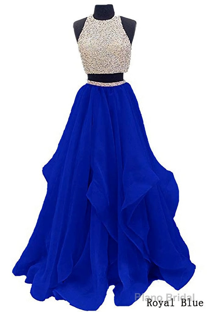 Sequins Beaded Organza Layered Two Piece Ball Gowns Prom Dresses,Wedding Party Dresses