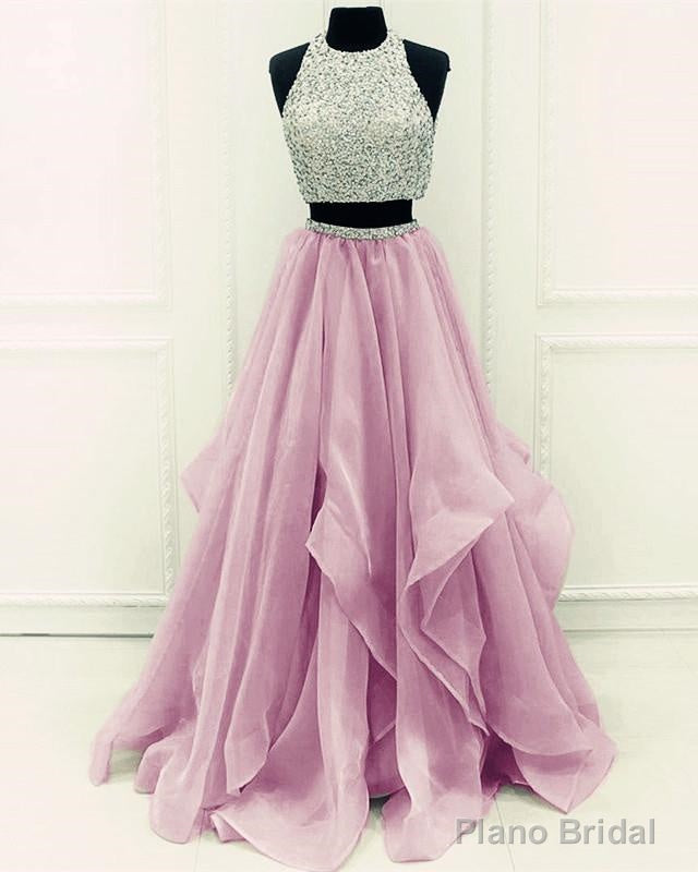 Sequins Beaded Organza Layered Two Piece Ball Gowns Prom Dresses,Wedding Party Dresses