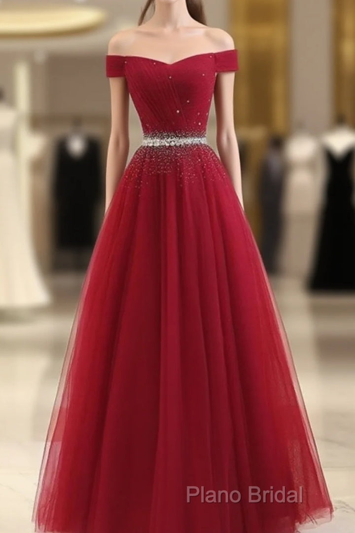 Sequins Burgundy Long Off The Shoulder Formal Prom Dresses