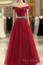 Sequins Burgundy Long Off The Shoulder Formal Prom Dresses