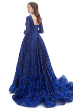 Sequins Long Sleeve Feather A-line Floor Length Prom Dresses