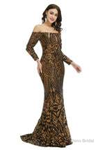 Sequins Mermaid Long Sleeves Off the Shoulder Evening Dresses