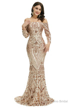 Sequins Mermaid Long Sleeves Off the Shoulder Evening Dresses