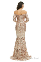 Sequins Mermaid Long Sleeves Off the Shoulder Evening Dresses