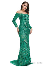 Sequins Mermaid Long Sleeves Off the Shoulder Evening Dresses