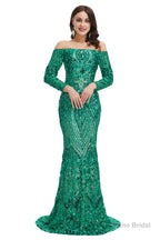 Sequins Mermaid Long Sleeves Off the Shoulder Evening Dresses