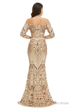 Sequins Mermaid Long Sleeves Off the Shoulder Evening Dresses