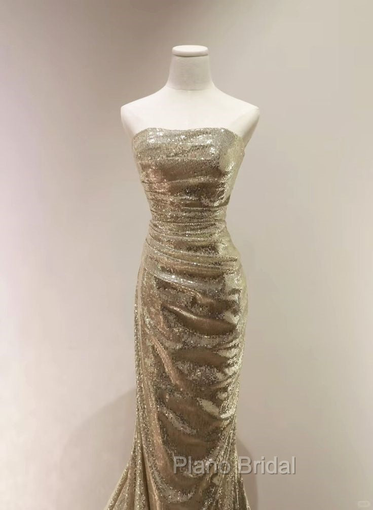 Sequins Mermaid Scoop Long Evening Dresses, Long Formal Prom Dresses Party Dresses