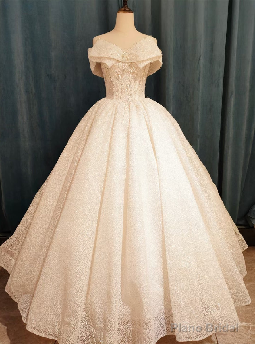 Sequins Off the Shoulder Pearls Wedding Dress Main image
