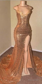 Sequins Sleeveless Front Slit Floor Length Mermaid Dresses