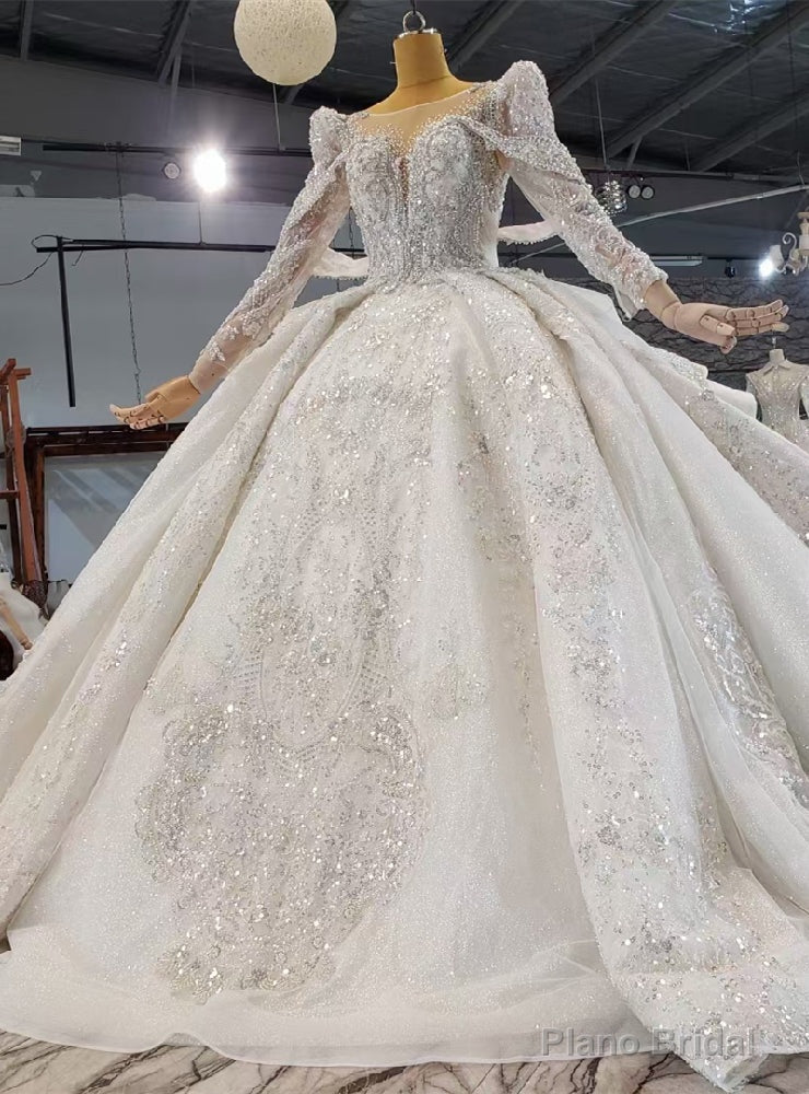 Sequins Tulle Long Sleeve Beading Wedding Dress Main image