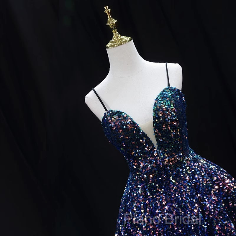 Sequins V-Neckline Short Straps Homecoming Dresses, Short Sequins Formal Prom Dresses Secondary image