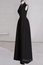 Sexy A Line Black Satin Party Dresses Long Formal Prom Dresses