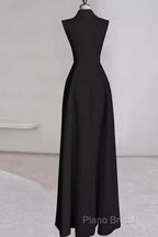 Sexy A Line Black Satin Party Dresses Long Formal Prom Dresses